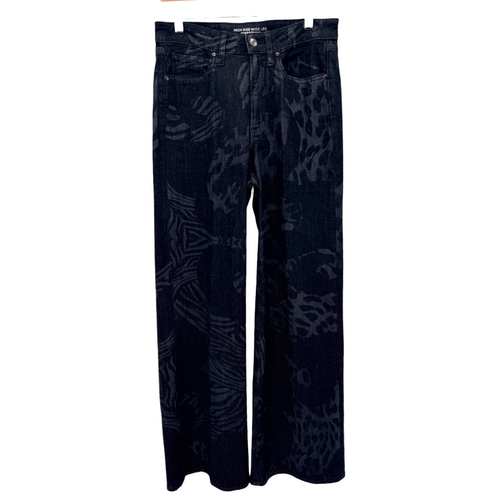 Chico's High Rise‎ Wide Leg Animal Print Jeans Black Dark Wash Size 0.5R 6R